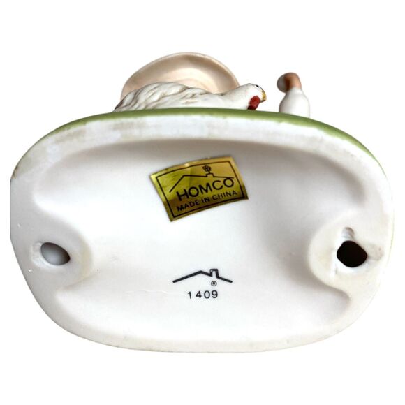 Vintage Homco Figurines #1409 Boy & Girl with Chickens Eggs Basket Farmhouse Set - Picture 10 of 10